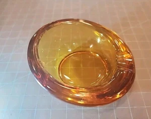 Viking Glass Gold Amber Orb Globe Cigar Cigarette Ashtray MCM Vtg - gwRR - Picture 1 of 10