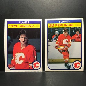 JIM PEPLINSKI  1982-83 OPC NHL #55 & STEVE KONROYD  # 48 FLAMES 2ND YEAR