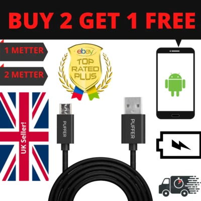 Micro USB Data 1M 2M 3M Long Charger Cable Lead For Samsung Android Phones - Image 1 of 4
