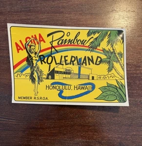 Original 1940s Roller Skating Rink Sticker Rainbow Rollerland Honolulu HI - Picture 1 of 2