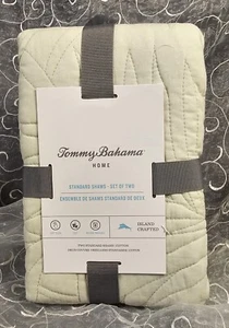 Tommy Bahama 2 Std Pillow Shams Light Green Quilted Tropical Palms FREE SHIPPING - Picture 1 of 3