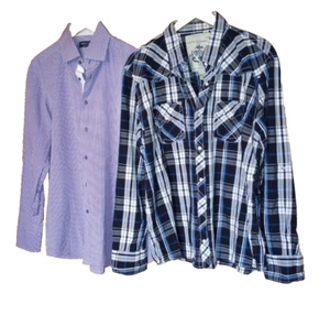Lot 2 men long sleeve shirts each 23.5 underarm to underarm 31" long plaid check - Picture 1 of 20