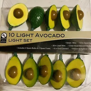 10 Light Avocado Light Set By Kurt S Adler Green Wire Indoor/Outdoor - Picture 1 of 3
