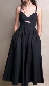 NWT Banana Republic $170 Black Isa Cotton Poplin Cutout Flare Midi Dress 12 Ta11 - Picture 1 of 6