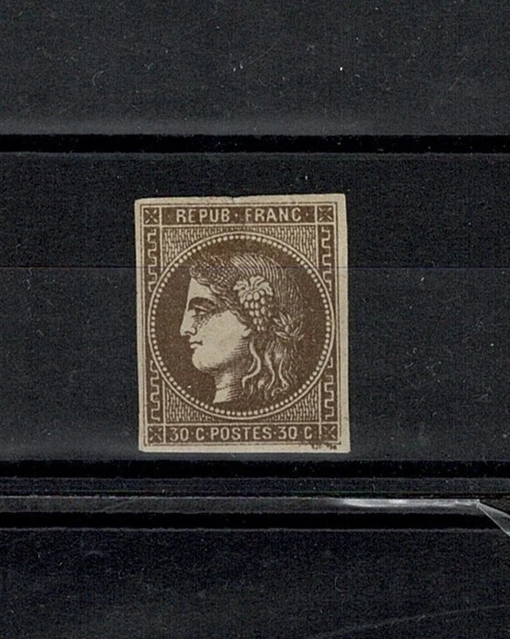 FRANCE STAMP YVERT 47c SCOTT 46 " BORDEAUX 30c GREENISH BROWN " MNG F-VF J188 - Image 1 of 1