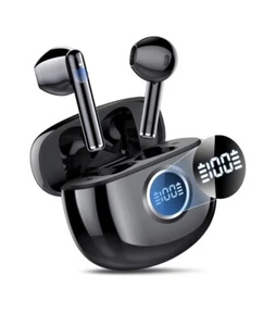 Bluetooth Headphones 5.3, 37H with LED Charging Case, CVC8.0 Clear Call Black - Picture 1 of 6