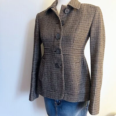 Chaqueta de lana Banana Republic vintage pata de gallo para mujer talla 0 marrón beige 2007 Foto 1 de 4