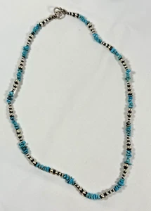 Sterling Silver Graduated Two-Tone Ball Bead and Turquoise 22.5" Necklace - Picture 1 of 5