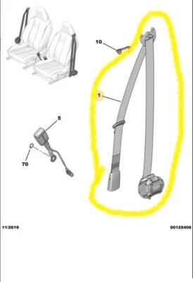 FRONT RIGHT SAFETY BELT RIGHT DRIVE PEUGEOT 208 2008 DS 3 CROSSBACK 98266702XX - Imagem 1 de 4