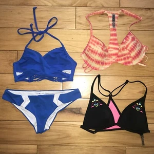 Victoria’s Secret PINK 2-pc Royal Blue Swimsuit Bikini + 2 Extra Swim Tops XS - Picture 1 of 2