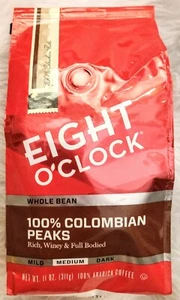 Eight O'Clock 100% Colombian Peaks Whole Bean Coffee Medium Roast 11 oz Lot of 2 - Picture 1 of 3