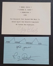 NOBEL PRIZE SIGNED SKETCH AUTOGRAPHS SPLIT GENES CHEMISTRY ROBERTS OLAH WOW