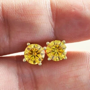 Aretes solitarios redondos enchapados en oro amarillo 925 citrino natural de 0,90 quilates - Imagen 1 de 6