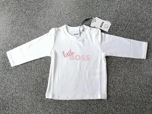 BOSS 'Little Boss' White Long Sleeve T-shirt With Pink Logo - Baby 6mths - BNWT - Picture 1 of 4