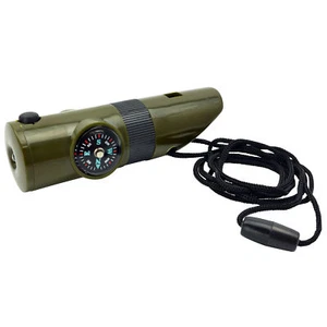 Survival Tool 6-in-1 Pfeife Kompass Thermometer Lampe Lupe Spiegel Kinder Oliv - Bild 1 von 2