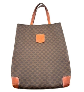 CELINE Tote Bag Macadam PVC Leather Brown Small Purse Authentic - Picture 1 of 19