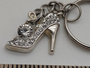 High Heel Shoe Rhinestones Keychain Metallic Silvertone - Picture 1 of 5