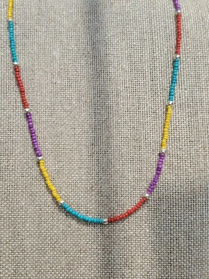 Surfer Summer Boho Choker Beaded Necklace Fun Purple, Red, Yellow, Aqua - Image 1 of 4