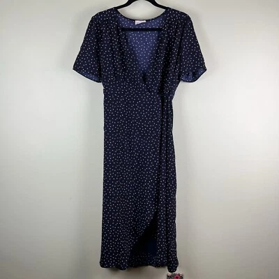 Vestido Everly Talla Grande Azul Marino Lunares True Wrap Midi Manga Corta Foto 1 de 4