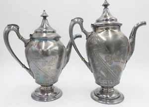 Zestaw 2 szt. Reed Barton MFD & Plated Czajniczek Dzbanek do kawy posrebrzany - Zdjęcie 1 z 12