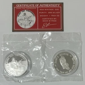 Malditos torpedos de plata picante STL Mint Damn The Torpedoes de plata .999 de 1 oz con certificado de autenticidad - Imagen 1 de 1