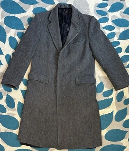 Vintage Brooks Brothers Makers 1818 Herringbone Gray Top OverCoat 42L Tweed - Picture 1 of 13