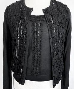 St John Knit 2 piece sweater jacket with shell black silver sequin NWOT size M - Picture 1 of 4