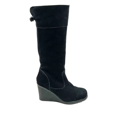 BJORNDAL Lyndall Sherpa Fleece Lined Wedge Heel Black Suede Tall Boots Sz 8 - Image 1 of 4