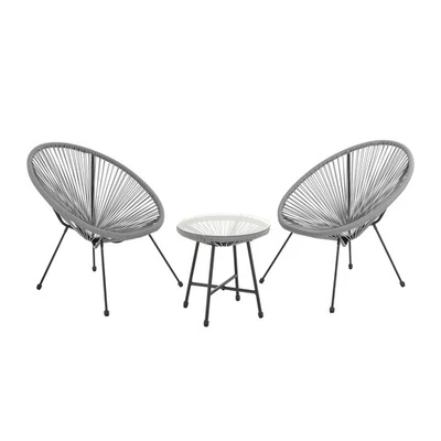SVITA B-Ware Balkon Möbel Set Lounge Garnitur Relax Egg-Chair Flecht-Design Grau