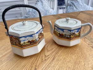 Celia Gibsons Octagonal Teapot and Biscuit Barrel Dickens Days - Picture 1 of 13