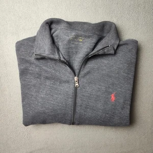 Polo Ralph Lauren Sweatshirt Mens Medium Gray Full Zip Mock Neck Red Pony Logo - Picture 1 of 10