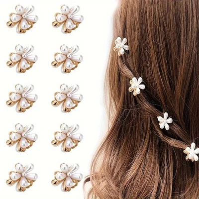 6 Pcs Flower Hair Grab Clips Faux Pearl Hair Barrettes Girls Hair Decoration - Image 1 of 4