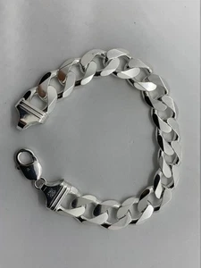925 Sterling Silver Solid Men's Cuban Curb Link Chain Bracelet Size 5 To 9 Inch - Picture 1 of 1