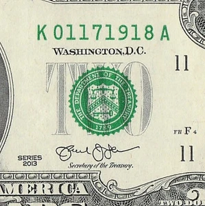 JAN 17 1918 Birthday Date Note Fancy Serial Number Two Dollar Bill 01 17 1918 - Picture 1 of 11
