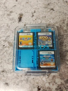 Nintendo DS 3 Game Bundle Lot With Blue DS Case Mario Party Batman Zoo Tycoon DS - Picture 1 of 5