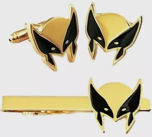 Marvel Comics Wolverine Mask Logo Metal Enamel Cuff Link & Tie Clip Set - Picture 1 of 2