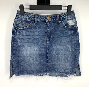 Almost Famous Jeansrock Junior Größe 5 blau Jeans hoher Bund ausgefranster Schlitz Y2K Acid - Bild 1 von 10