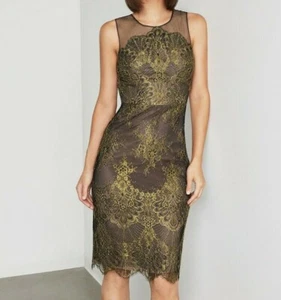 $ 368 NEU MIT ETIKETT BCBGMAXAZRIA Gr. 8 METALLIC SPITZE ÄRMELLOS ETUIKLEID SCHWARZ KOMBI - Bild 1 von 8