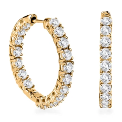 Orecchini a cerchio Moissanite Inside Out in oro giallo su argento sterling... - Immagine 1 di 4