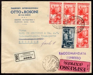 ITALY TO SWITZERLAND REGISTERED EXPRESS COVER 1952 GENOVA - ZURICH - Imagen 1 de 2
