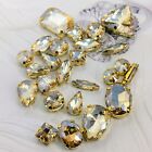 25 Mixed Sew On Crystals Glass Diamante Gold Claw Set Rhinestone Gems Champagne