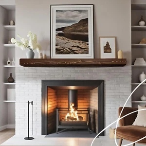 Solid Wood Fireplace Mantel Shelf, Floating Mantle for Living Room, Farmhouse Ru - Picture 1 of 9