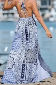 Cupshe Women’s Backless Paisley Print Beach Dress Plunge V-neck Slit Maxi Dress - Picture 1 of 7