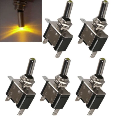 5x 12V/20A Kippschalter Gelb LED Beleuchtet EIN/AUS Schalter 2 Stellungen: E/A - Bild 1 von 3