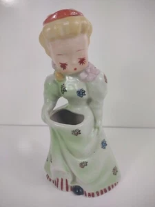 Vintage Southern Belle Girl Planter Vase Japan Green Flowers Eyelashes Ceramic - Picture 1 of 13