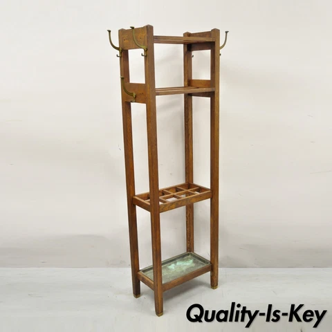 Antique Mission Oak Arts & Crafts Coat Hook Hall Tree Umbrella Stand Cover