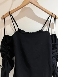 River Island Dress Size 8 Black Cold Shoulder Long Sleeve Tunic Party Occasion - Picture 1 of 8