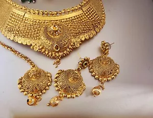 New Indian Bollywood Goldplated Bridal Costume Jewellery with tikka - Picture 1 of 3