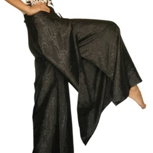 Women's Thai Fisherman Pants Silk Yoga Wrap Wide-Leg Hippie Black Harem Trousers - Picture 1 of 4