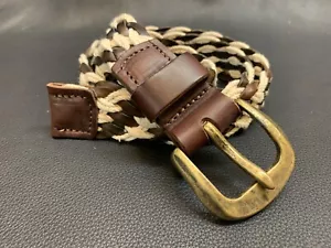 Brown Belt Distressed Rope Plaited Braided Real Leather Belt Buckle 35mm V31 - Picture 1 of 4